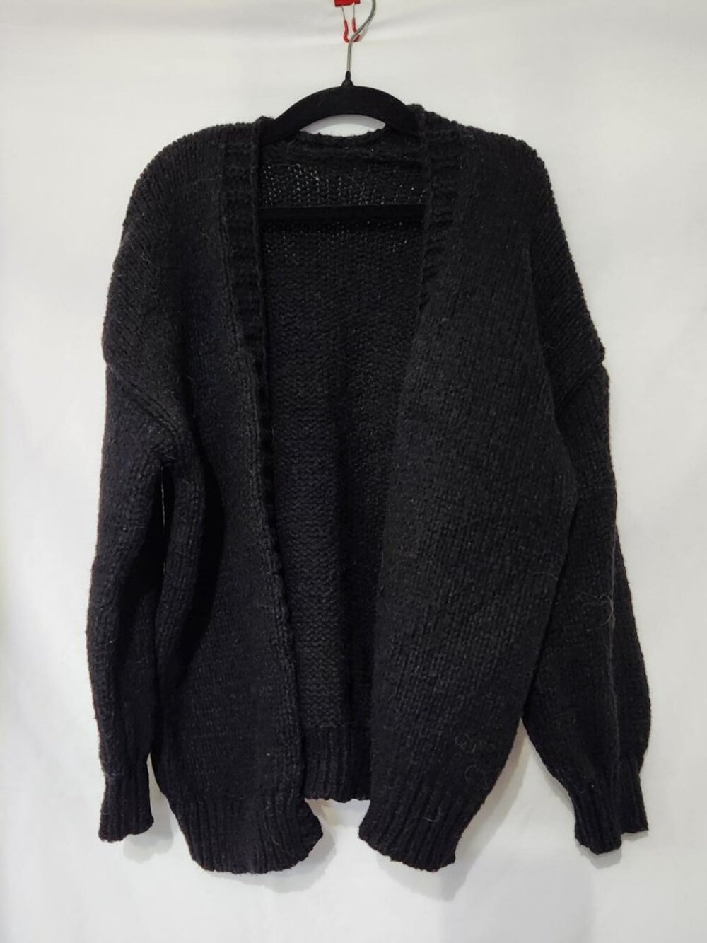 Girls Black Open Front Cardigan Size 7-8 Chunky Knit Sweater
